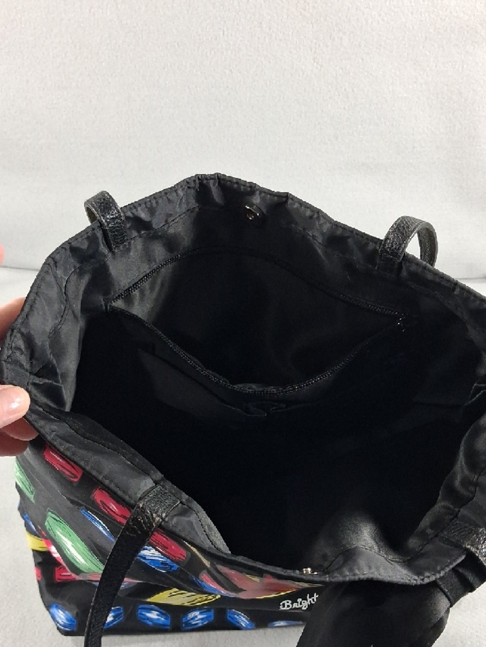 Brighton Black Tote with Large Bow and Multicolor Jewel Print - Picture 3 of 5